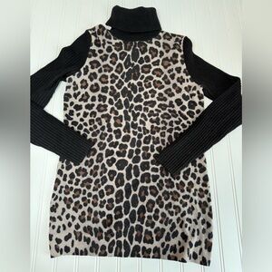 C by Bloomingdale's Cashmere Animal Print Turtleneck Sweater Small Women 1283